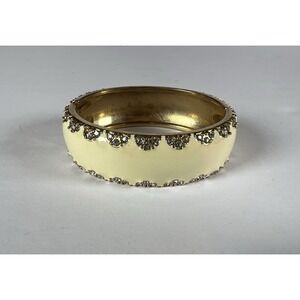 Stella & Dot Sloan Cream Enamel Rhinestone Hinge Bangle Bracelet 1 Missing Rhine